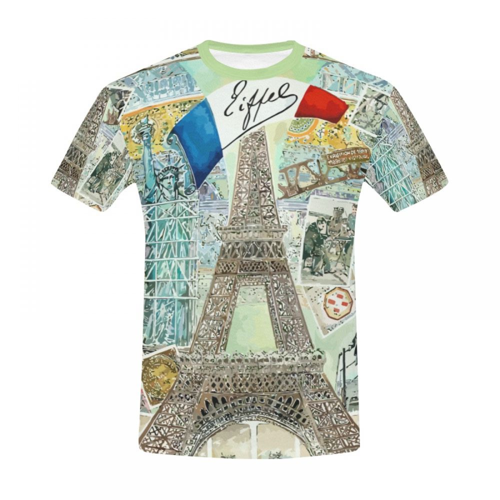 Camiseta Corta Argentina Acuarela Arte Francia Torre Eiffel Hombre