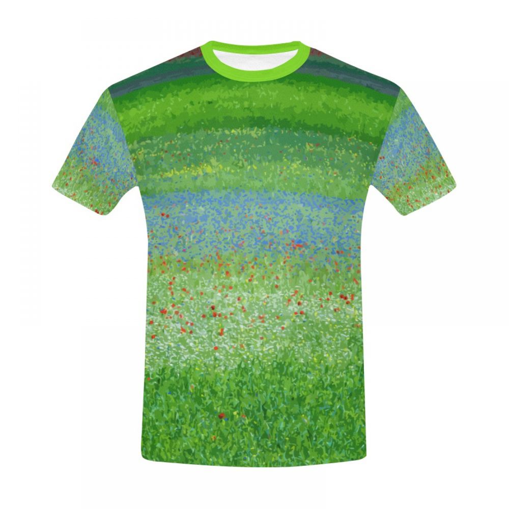 Camiseta Corta Argentina Flores De Campo De Arte Verde Hombre