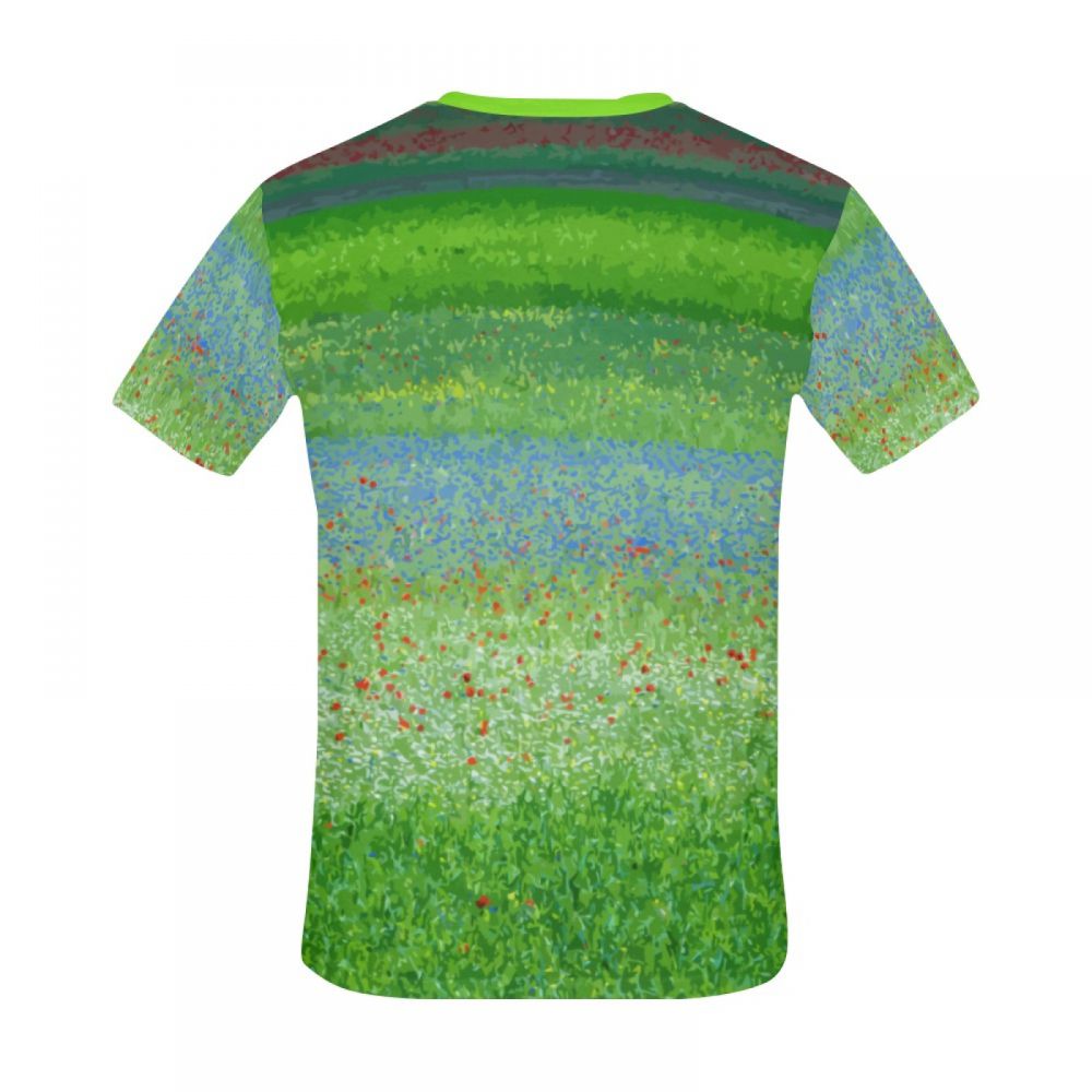 Camiseta Corta Argentina Flores De Campo De Arte Verde Hombre