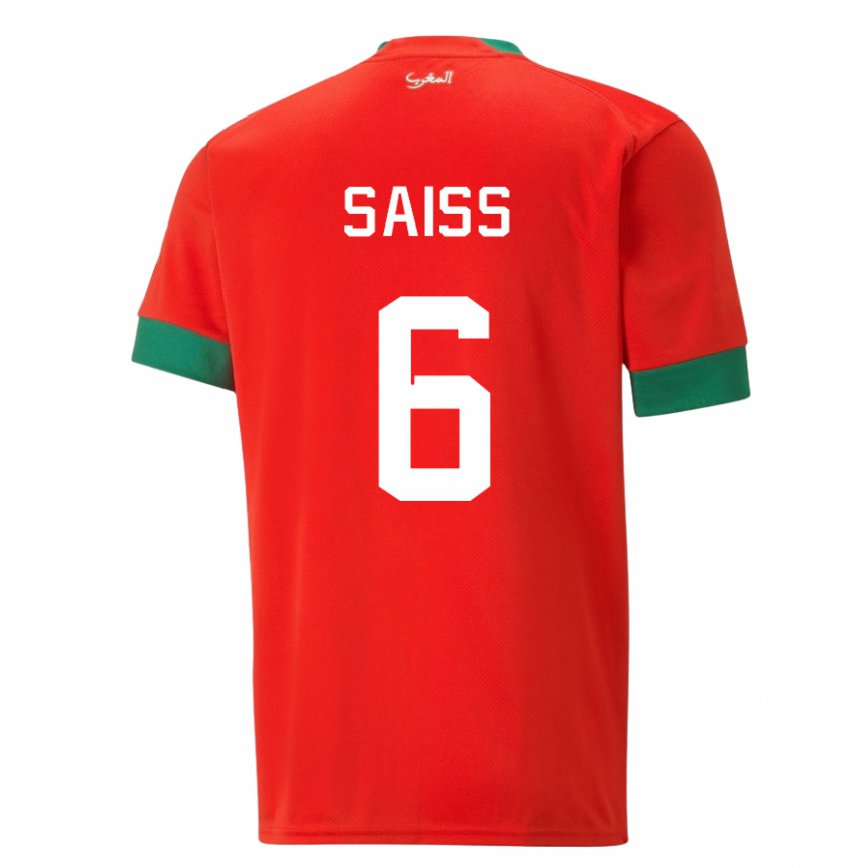 Niño Camiseta Marruecos Romain Saiss #6 Rojo 1ª Equipación 22-24 Argentina