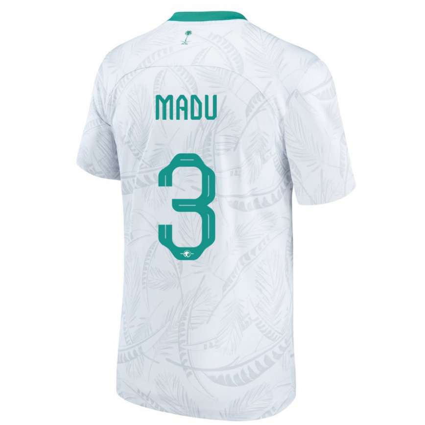 Niño Camiseta Arabia Saudita Abdullah Madu #3 Blanco 1ª Equipación 22-24 Argentina