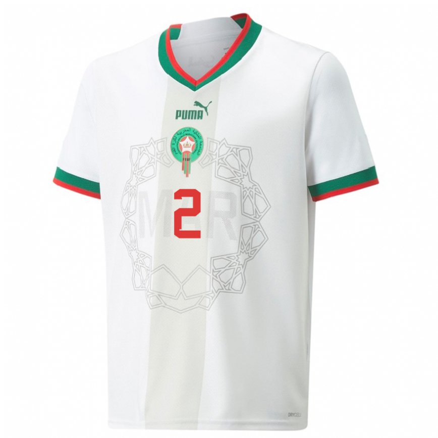 Niño Camiseta Marruecos Achraf Hakimi #2 Blanco 2ª Equipación 22-24 Argentina