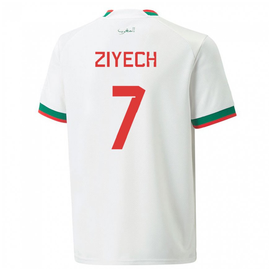 Niño Camiseta Marruecos Hakim Ziyech #7 Blanco 2ª Equipación 22-24 Argentina