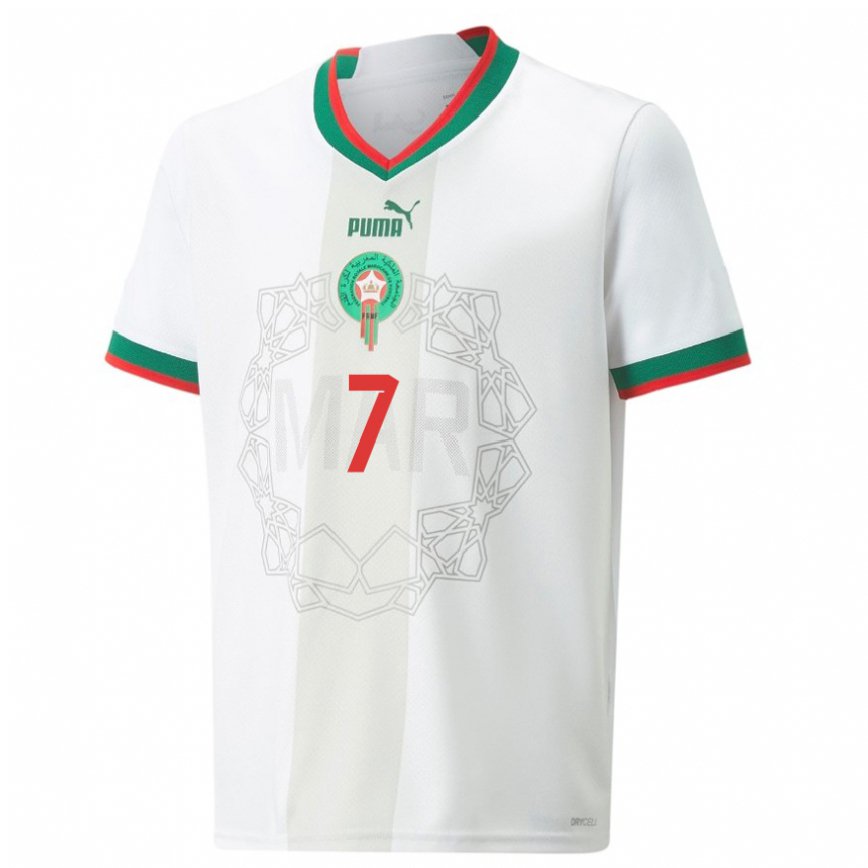 Niño Camiseta Marruecos Hakim Ziyech #7 Blanco 2ª Equipación 22-24 Argentina