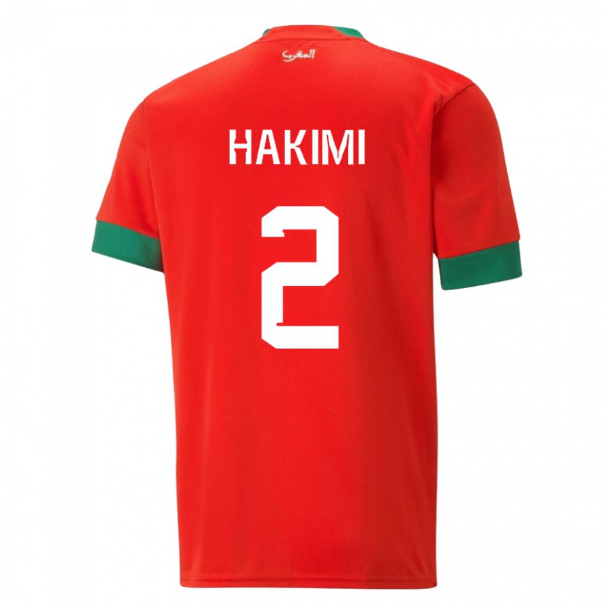 Hombre Camiseta Marruecos Achraf Hakimi #2 Rojo 1ª Equipación 22-24 Argentina