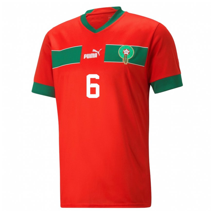 Hombre Camiseta Marruecos Romain Saiss #6 Rojo 1ª Equipación 22-24 Argentina