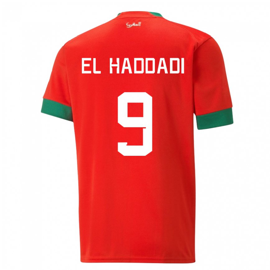 Hombre Camiseta Marruecos Munir El Haddadi #9 Rojo 1ª Equipación 22-24 Argentina