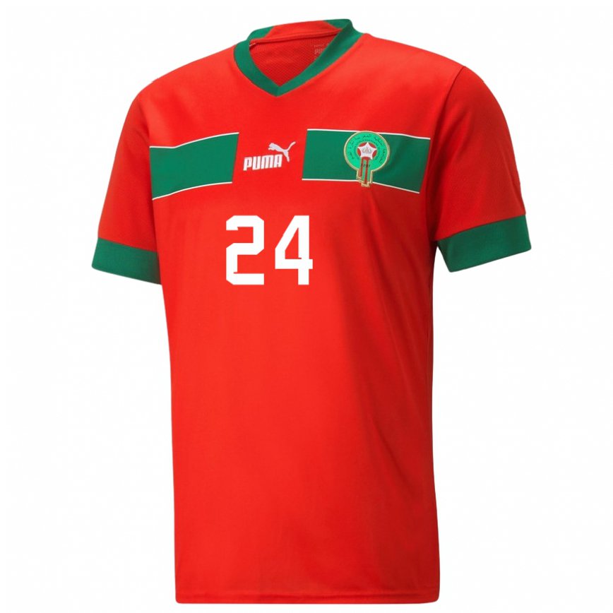 Hombre Camiseta Marruecos Fahd Moufy #24 Rojo 1ª Equipación 22-24 Argentina