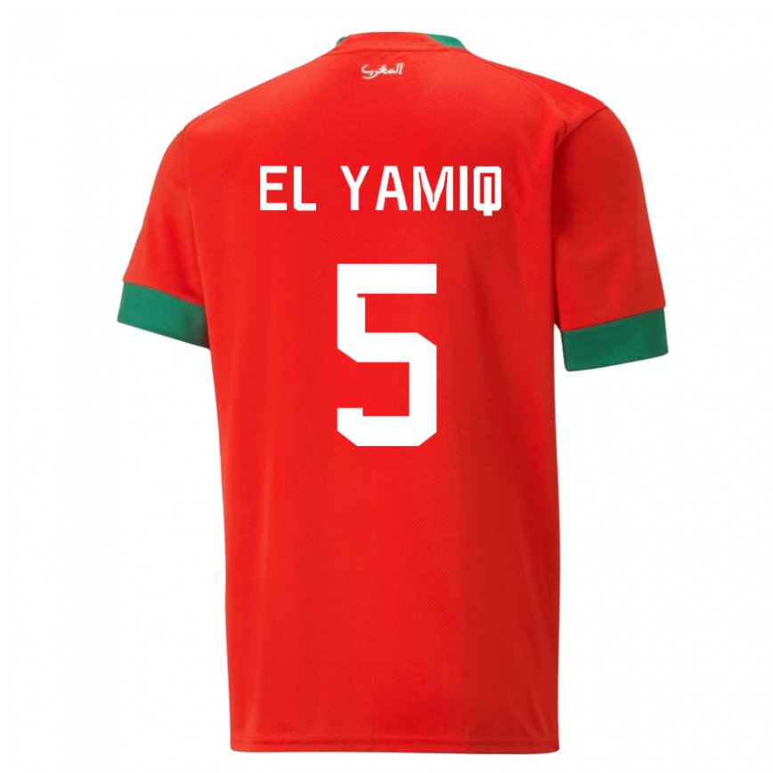 Hombre Camiseta Marruecos Jawad El Yamiq #5 Rojo 1ª Equipación 22-24 Argentina