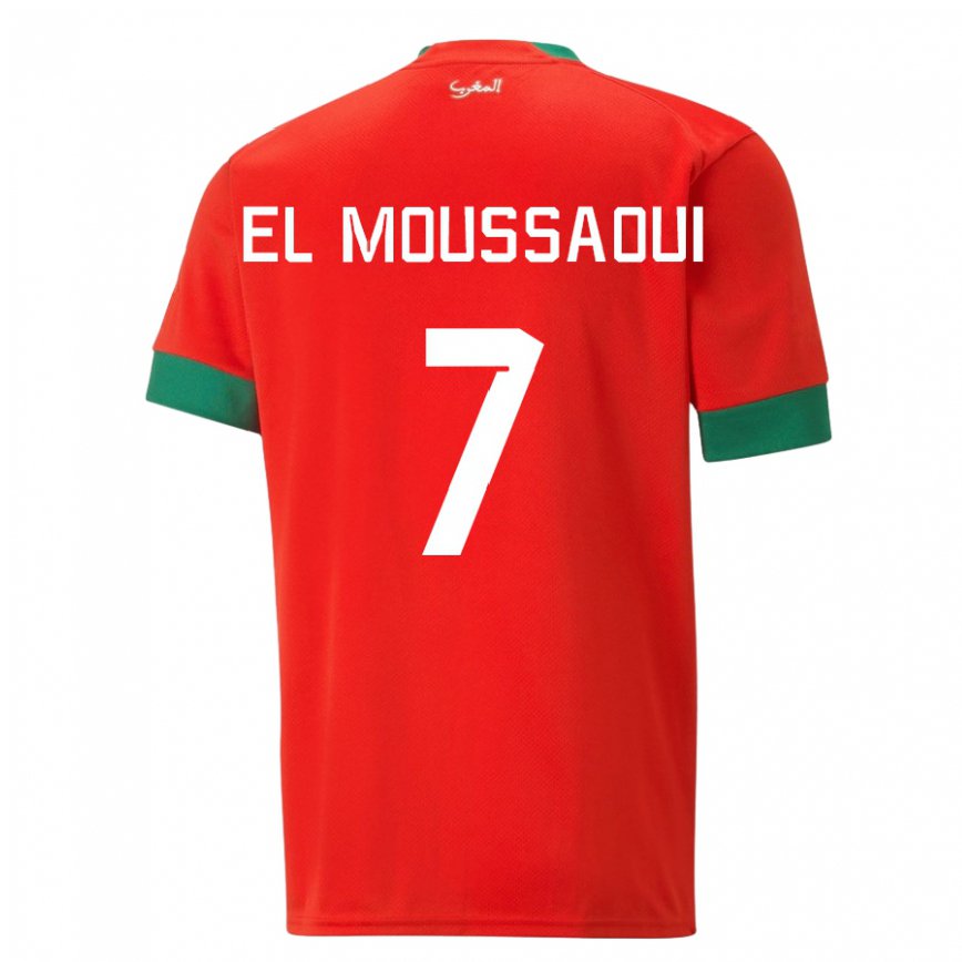 Hombre Camiseta Marruecos Hamza El Moussaoui #7 Rojo 1ª Equipación 22-24 Argentina