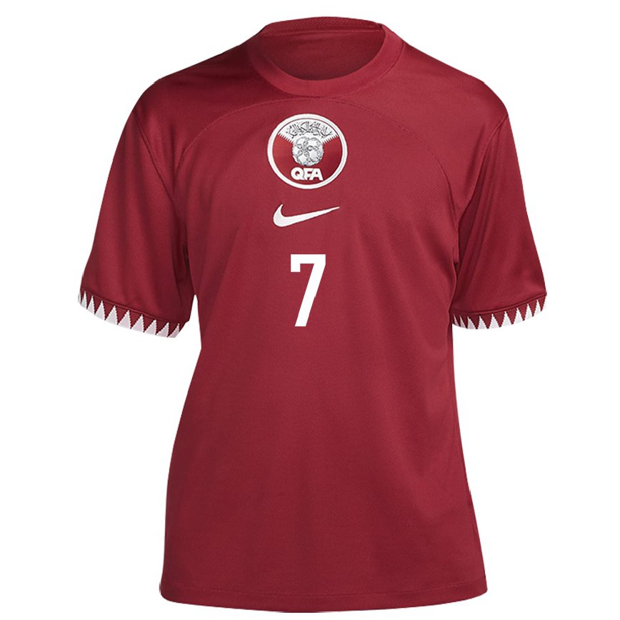 Hombre Camiseta Catar Ahmed Alaaeldin #7 Granate 1ª Equipación 22-24 Argentina