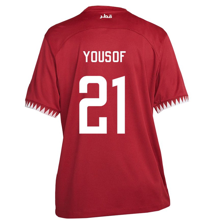 Hombre Camiseta Catar Yousof Hassan #21 Granate 1ª Equipación 22-24 Argentina