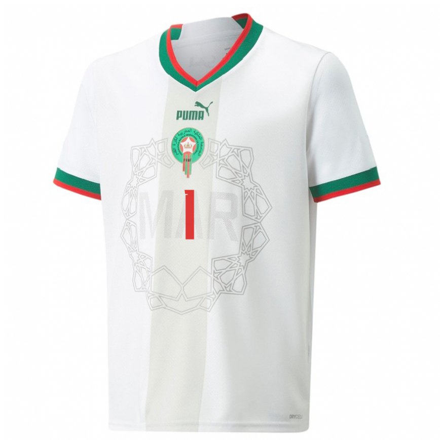 Hombre Camiseta Marruecos Yassine Bounnou #1 Blanco 2ª Equipación 22-24 Argentina