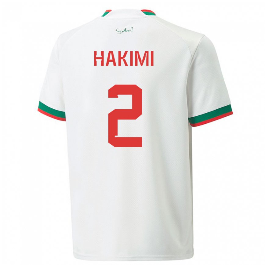 Hombre Camiseta Marruecos Achraf Hakimi #2 Blanco 2ª Equipación 22-24 Argentina