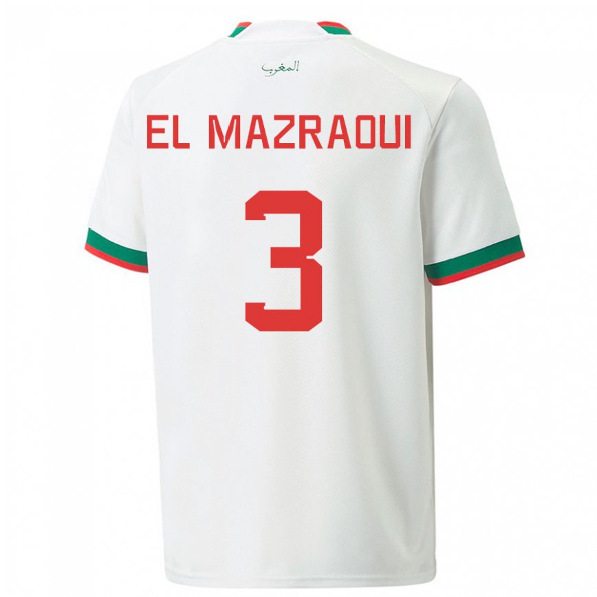 Hombre Camiseta Marruecos Noussair El Mazraoui #3 Blanco 2ª Equipación 22-24 Argentina