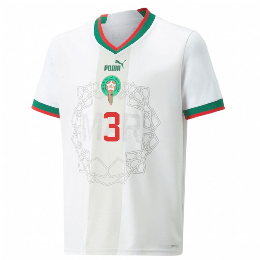 Hombre Camiseta Marruecos Noussair El Mazraoui #3 Blanco 2ª Equipación 22-24 Argentina