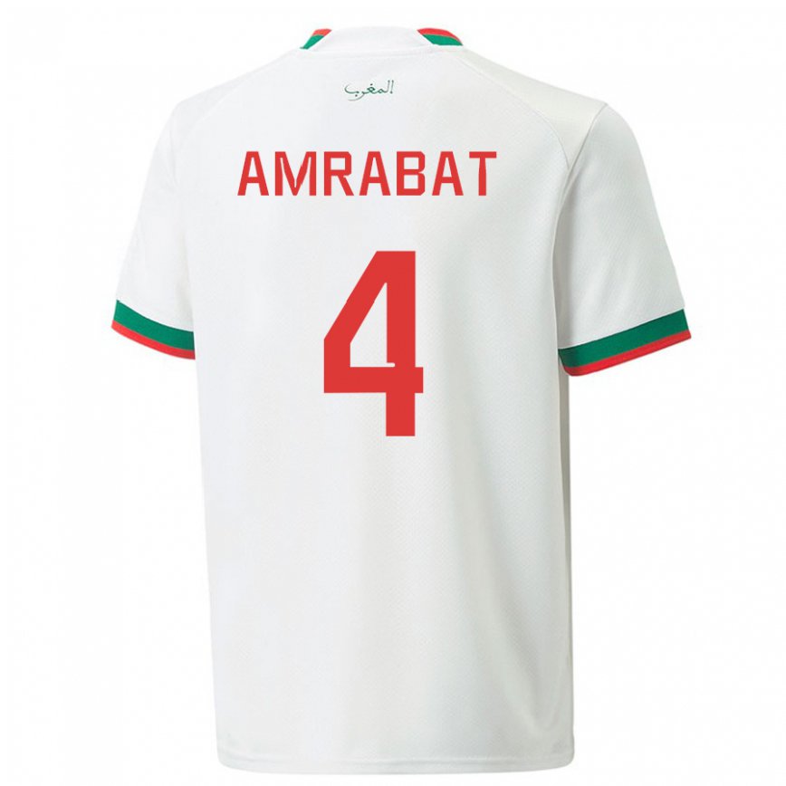 Hombre Camiseta Marruecos Soufiane Amrabat #4 Blanco 2ª Equipación 22-24 Argentina