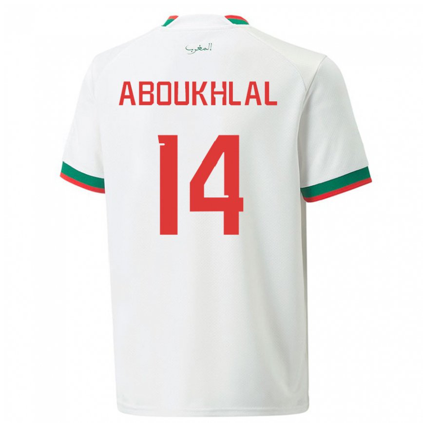 Hombre Camiseta Marruecos Zakaria Aboukhlal #14 Blanco 2ª Equipación 22-24 Argentina