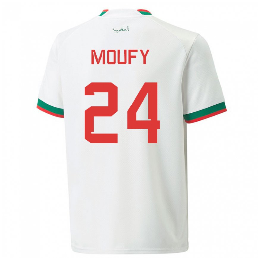 Hombre Camiseta Marruecos Fahd Moufy #24 Blanco 2ª Equipación 22-24 Argentina