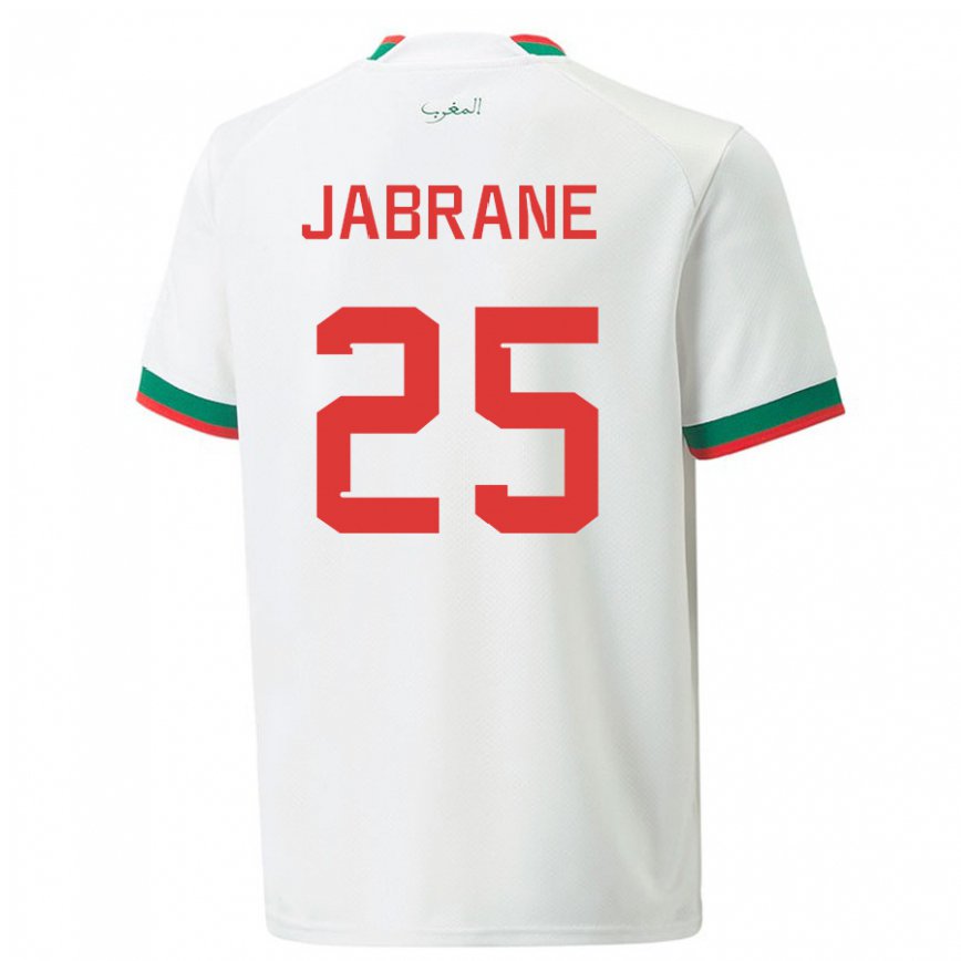 Hombre Camiseta Marruecos Yahya Jabrane #25 Blanco 2ª Equipación 22-24 Argentina