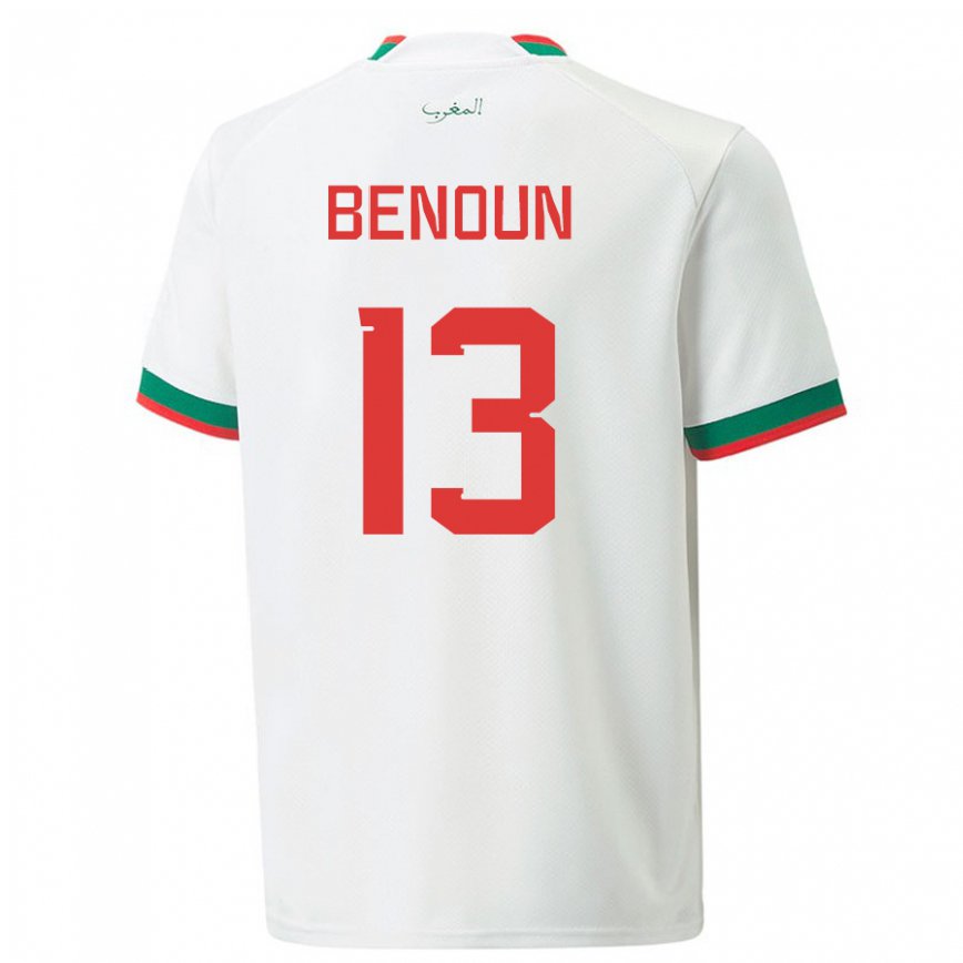 Hombre Camiseta Marruecos Badr Benoun #13 Blanco 2ª Equipación 22-24 Argentina