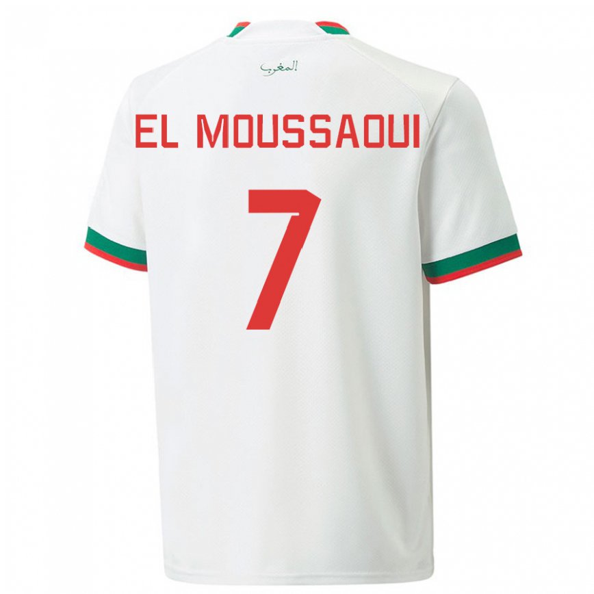 Hombre Camiseta Marruecos Hamza El Moussaoui #7 Blanco 2ª Equipación 22-24 Argentina