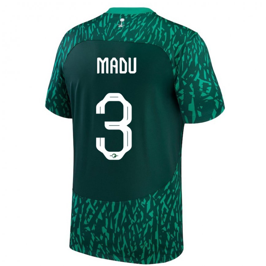 Hombre Camiseta Arabia Saudita Abdullah Madu #3 Verde Oscuro 2ª Equipación 22-24 Argentina