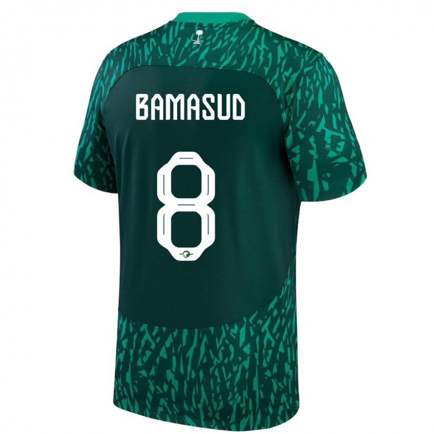 Hombre Camiseta Arabia Saudita Ahmed Bamasud #8 Verde Oscuro 2ª Equipación 22-24 Argentina