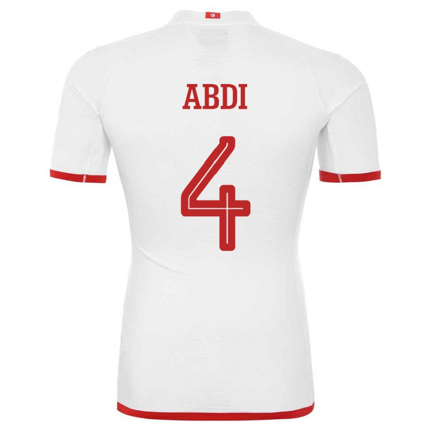 Hombre Camiseta Túnez Ali Abdi #4 Blanco 2ª Equipación 22-24 Argentina