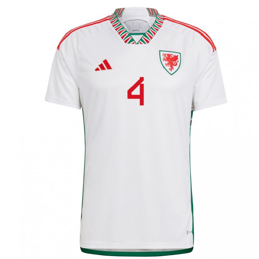 Hombre Camiseta Gales Ben Davies #4 Blanco 2ª Equipación 22-24 Argentina