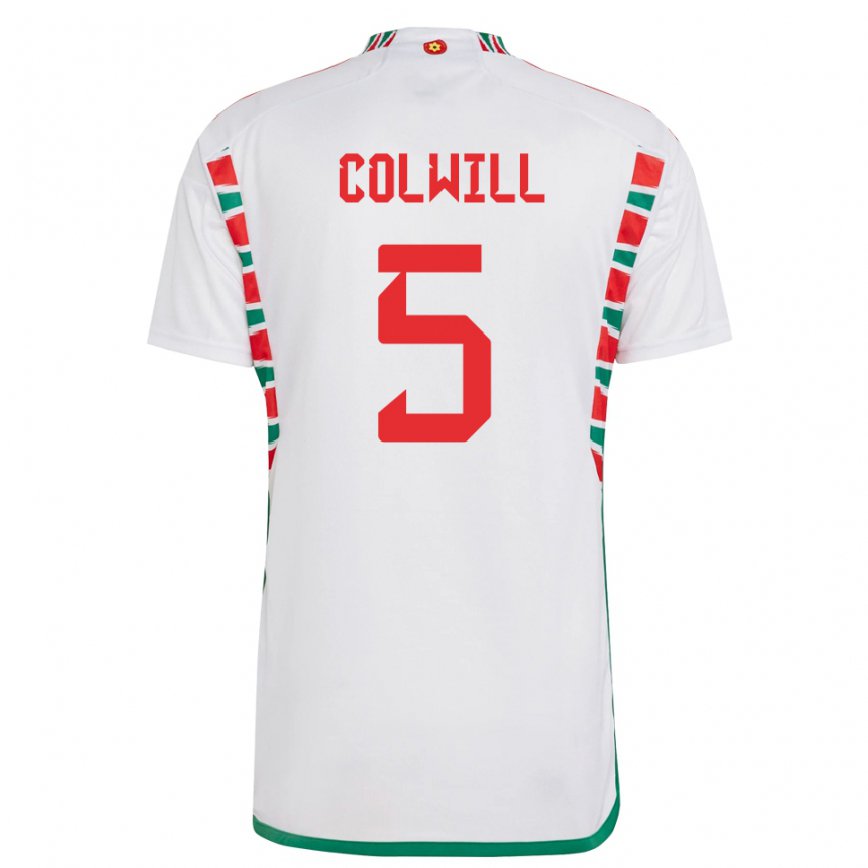 Hombre Camiseta Gales Rubin Colwill #5 Blanco 2ª Equipación 22-24 Argentina