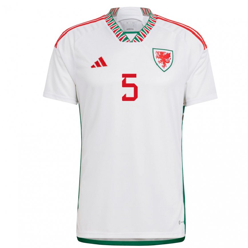 Hombre Camiseta Gales Rubin Colwill #5 Blanco 2ª Equipación 22-24 Argentina