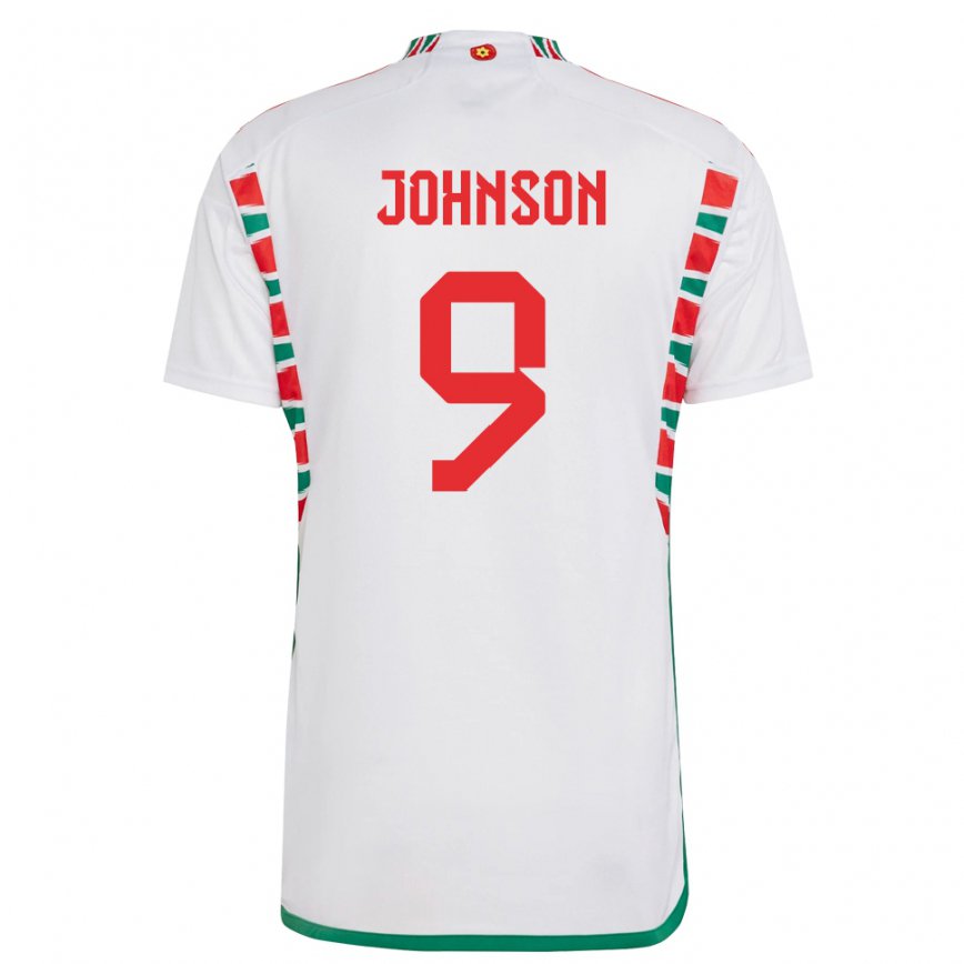 Hombre Camiseta Gales Brennan Johnson #9 Blanco 2ª Equipación 22-24 Argentina