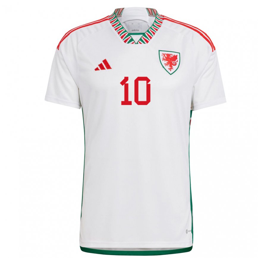 Hombre Camiseta Gales Tyler Roberts #10 Blanco 2ª Equipación 22-24 Argentina