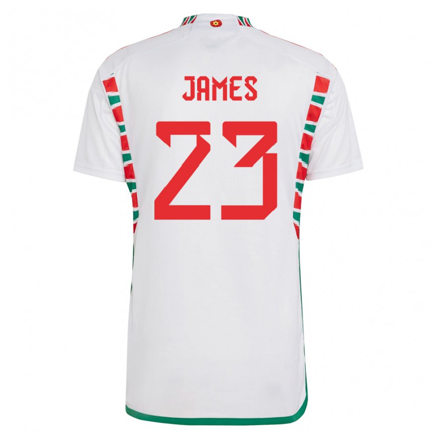 Hombre Camiseta Gales Jordan James #23 Blanco 2ª Equipación 22-24 Argentina