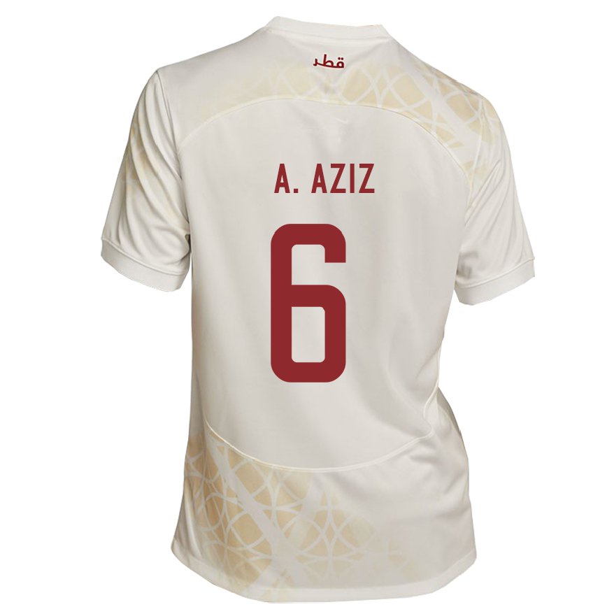 Hombre Camiseta Catar Abdulaziz Hatem #6 Beis Dorado 2ª Equipación 22-24 Argentina