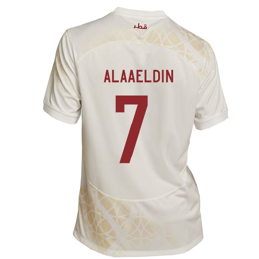 Hombre Camiseta Catar Ahmed Alaaeldin #7 Beis Dorado 2ª Equipación 22-24 Argentina