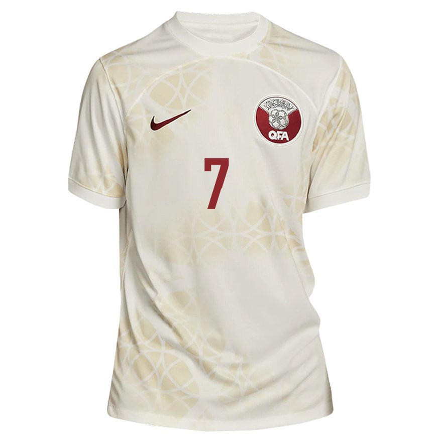 Hombre Camiseta Catar Ahmed Alaaeldin #7 Beis Dorado 2ª Equipación 22-24 Argentina