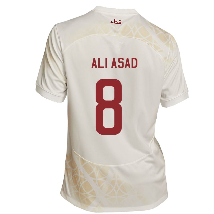 Hombre Camiseta Catar Ali Asad #8 Beis Dorado 2ª Equipación 22-24 Argentina