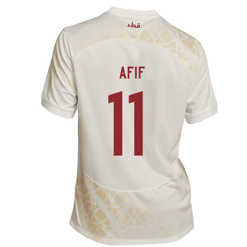 Hombre Camiseta Catar Akram Afif #11 Beis Dorado 2ª Equipación 22-24 Argentina