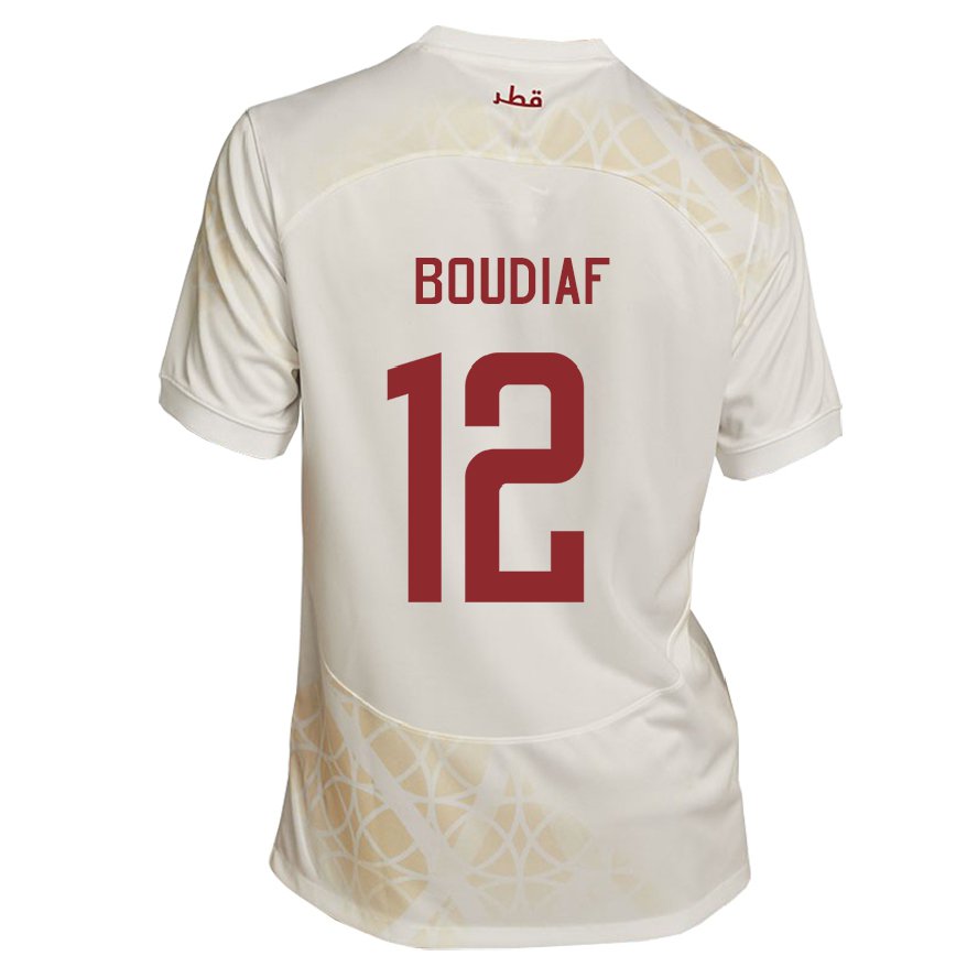 Hombre Camiseta Catar Karim Boudiaf #12 Beis Dorado 2ª Equipación 22-24 Argentina