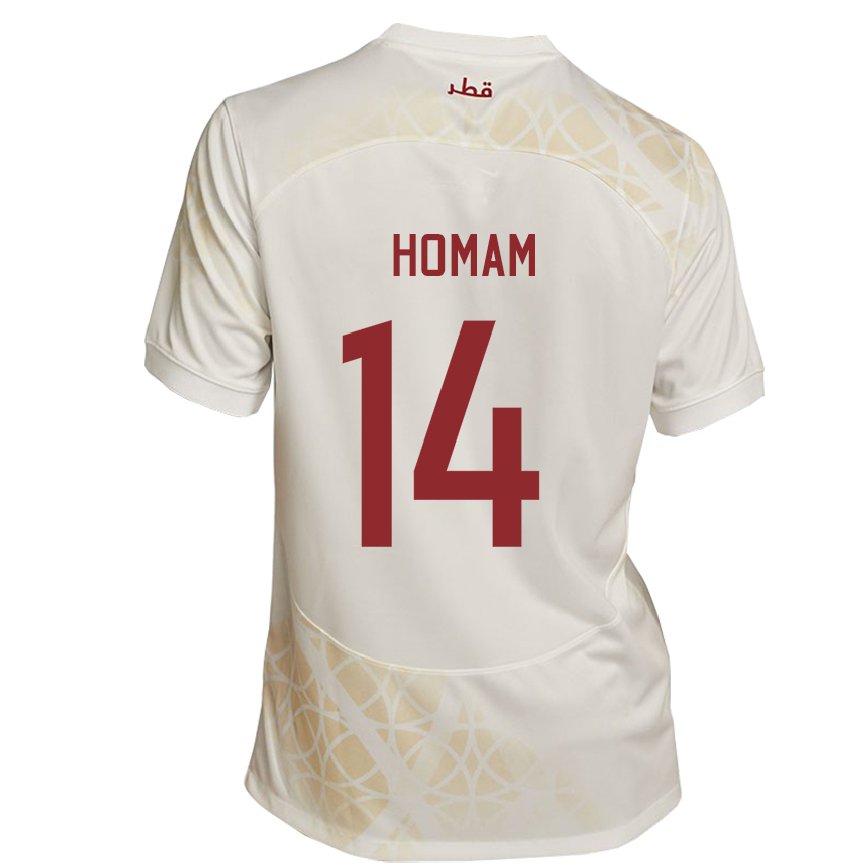 Hombre Camiseta Catar Homam Ahmed #14 Beis Dorado 2ª Equipación 22-24 Argentina