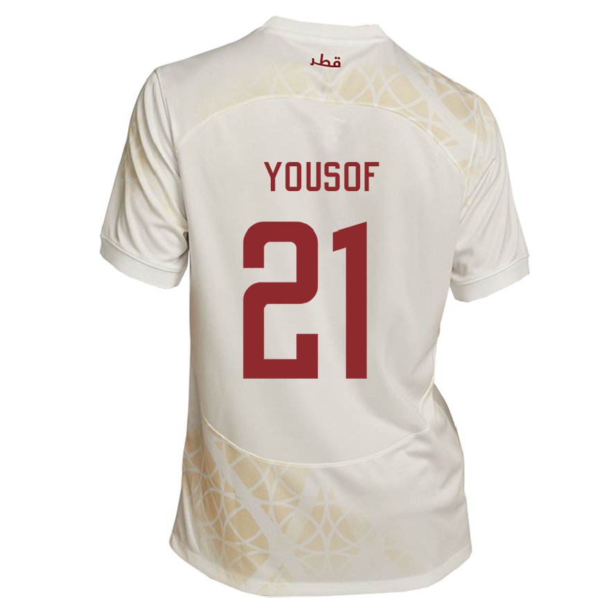 Hombre Camiseta Catar Yousof Hassan #21 Beis Dorado 2ª Equipación 22-24 Argentina