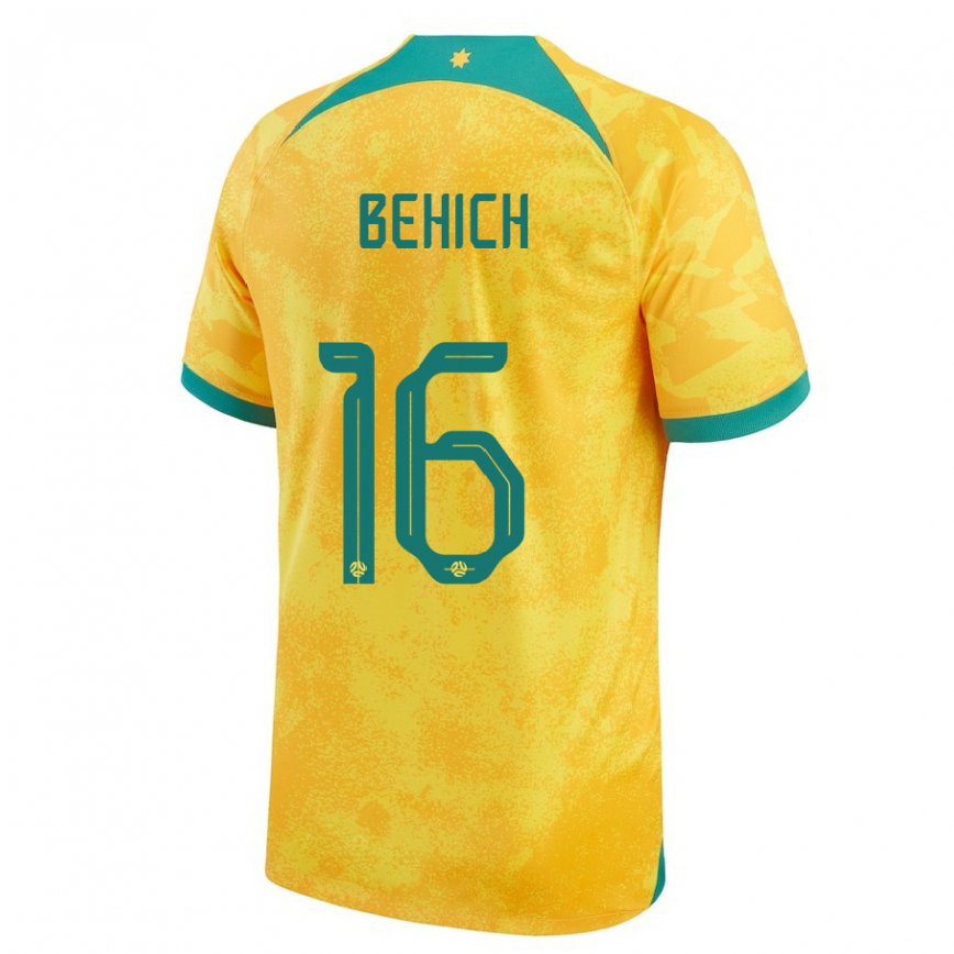 Mujer Camiseta Australia Aziz Behich #16 Dorado 1ª Equipación 22-24 Argentina