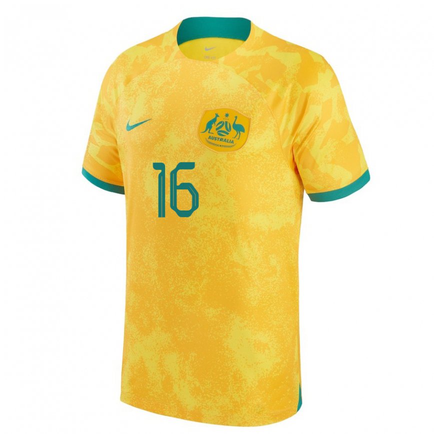 Mujer Camiseta Australia Aziz Behich #16 Dorado 1ª Equipación 22-24 Argentina