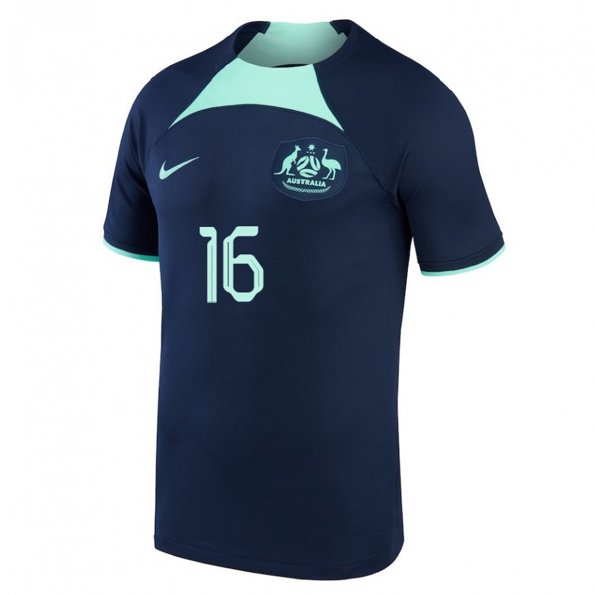 Mujer Camiseta Australia Aziz Behich #16 Azul Oscuro 2ª Equipación 22-24 Argentina