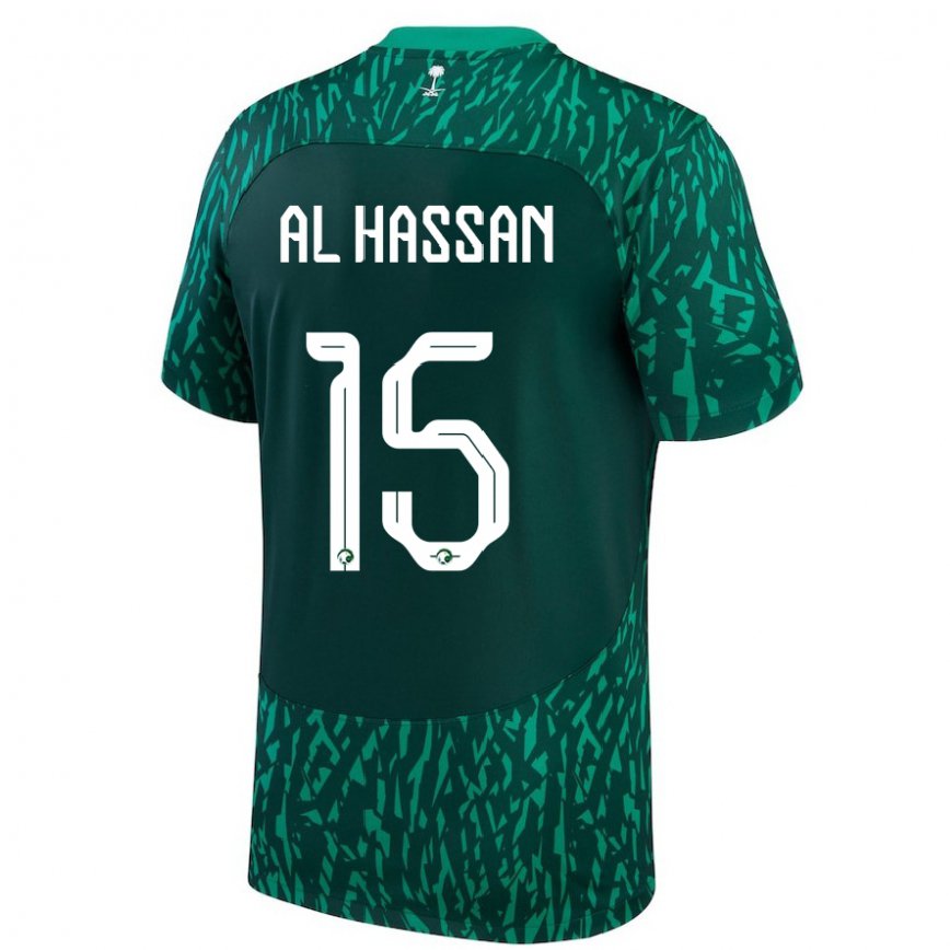 Mujer Camiseta Arabia Saudita Ali Al Hassan #15 Verde Oscuro 2ª Equipación 22-24 Argentina