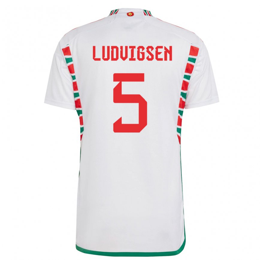 Niño Camiseta Gales Kai Ludvigsen #5 Blanco 2ª Equipación 22-24 Argentina