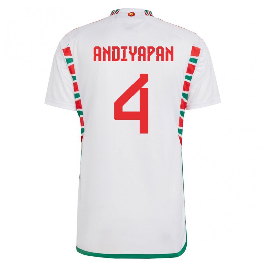 Niño Camiseta Gales William Andiyapan #4 Blanco 2ª Equipación 22-24 Argentina