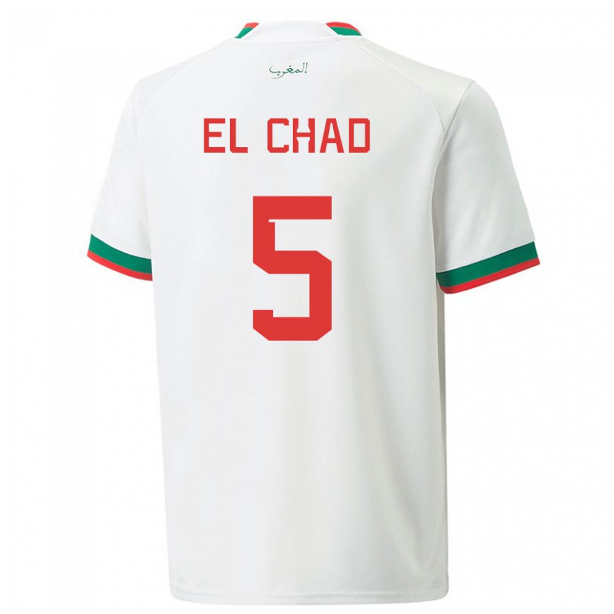 Niño Camiseta Marruecos Nesryne El Chad #5 Blanco 2ª Equipación 22-24 Argentina